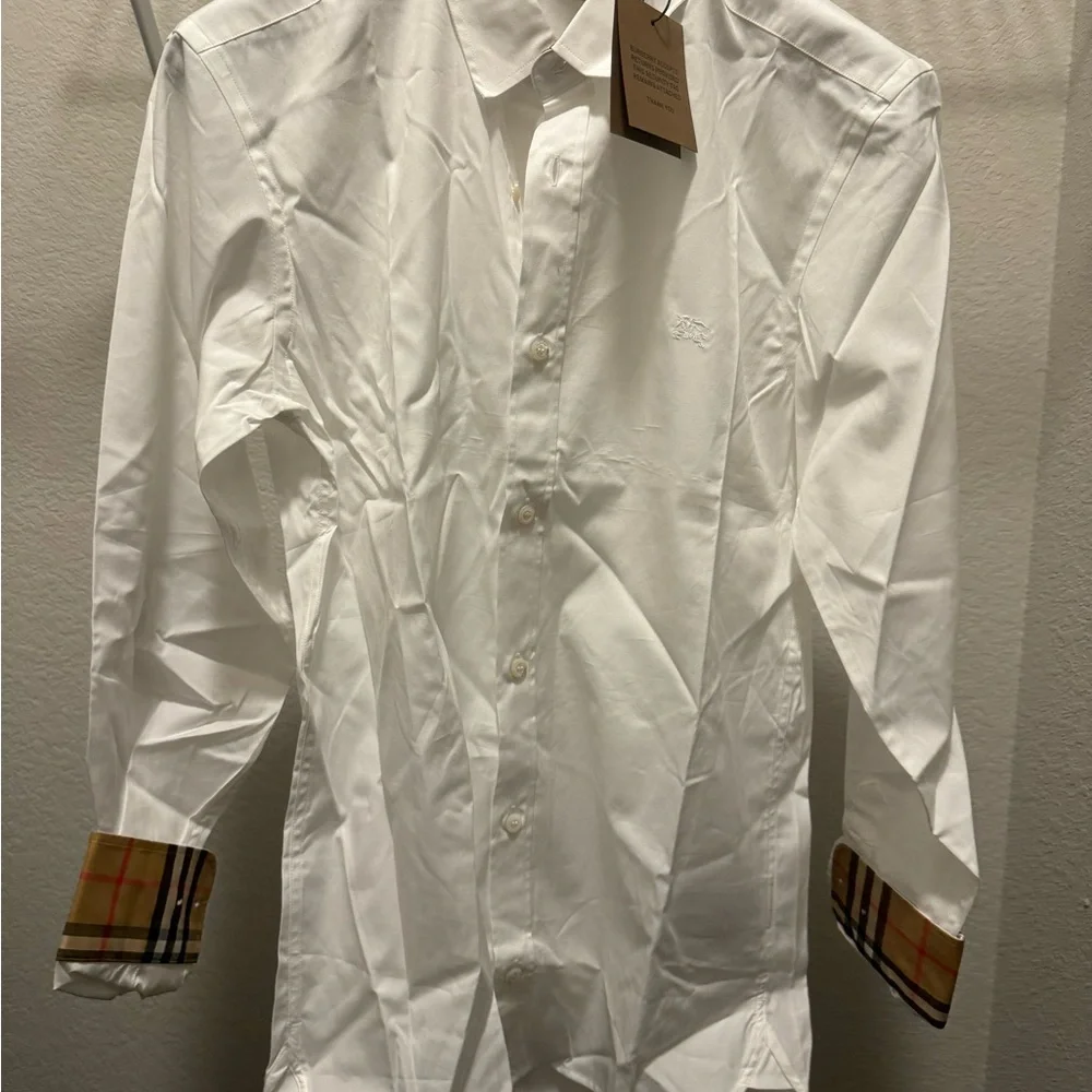 Burberry Mens White Check Dress Shirt - Picture 2 of 7